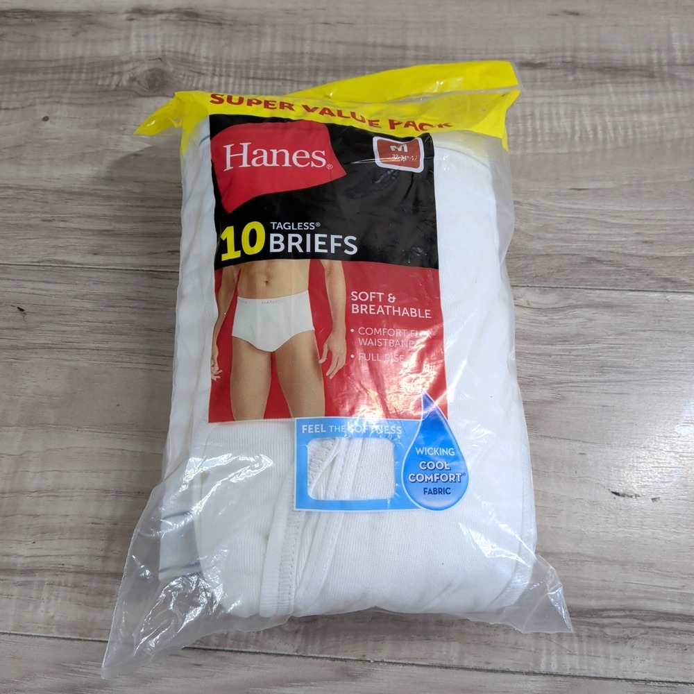 Hanes Mens M 32"-34" Tagless White Briefs Value Pack 10 Pairs NEW SEALED